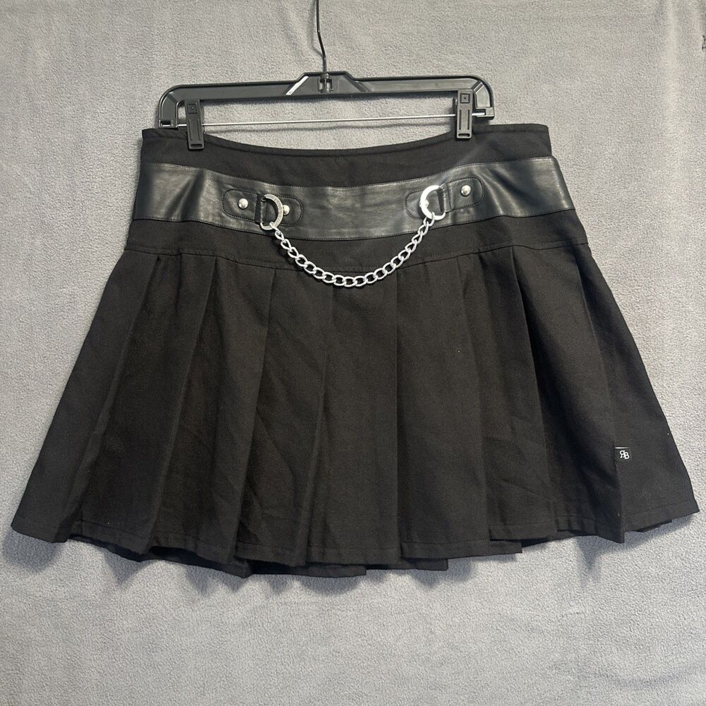 Black Pleated Mini Skirt with Chain Detail